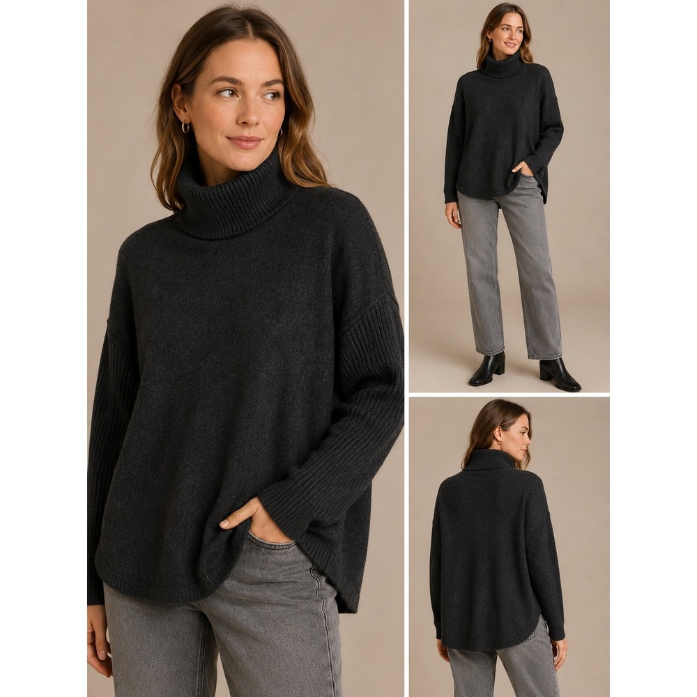 Cynthia Rowley Womens Charcoal Gray 100% 2-Ply Cashmere Turtleneck Sweater M